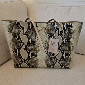 AUTHENTIC BRAND-NEW Jimmy Choo Martina Light Stone Snake Printed Tote